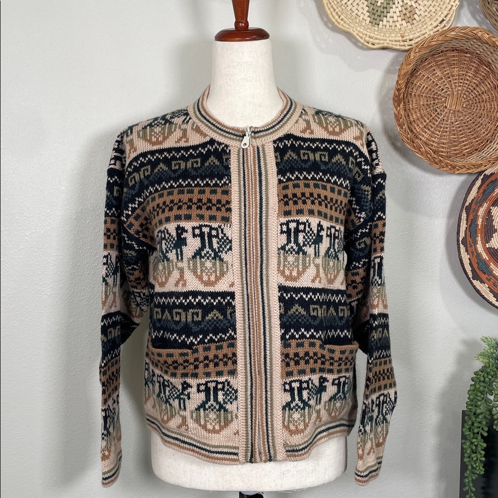 Peruvian Baby Alpaca Knit Handmade Zip Cardigan Sweater Size Small/Medium